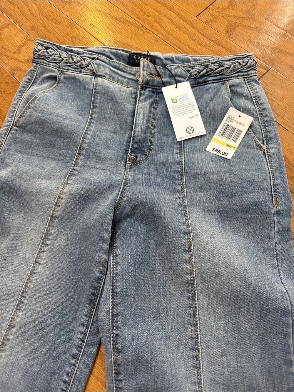 High-Rise Light Blue Jeans with Braided Waistband